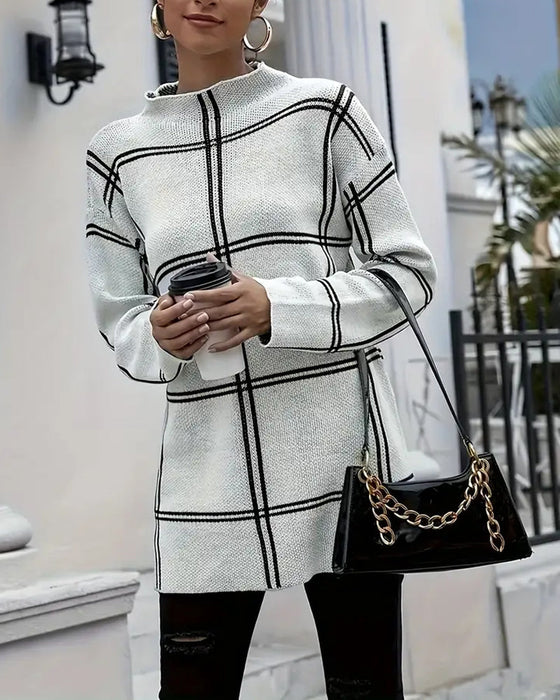 Sweter z golfem w paski