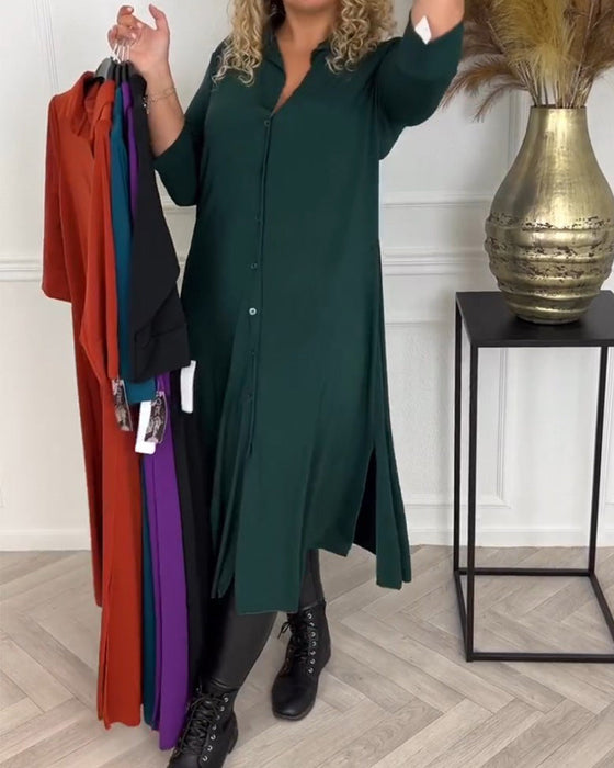 Zapinana na guziki sukienka koszulowa w jednolitym kolorze