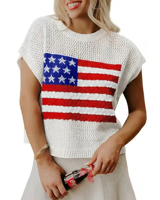 Sweter Wzór Flaga Okrągły Dekolt