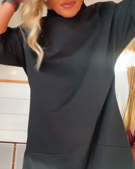 Jednolita luźna swobodna sukienka z wysokim kołnierzem