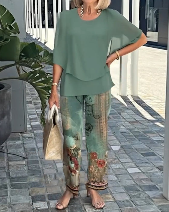 Set Fashion Drukowane Proste Spodnie