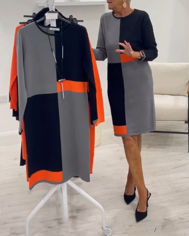 Elegancka sukienka w kolorze dopasowanym do figury z okrągłym dekoltem