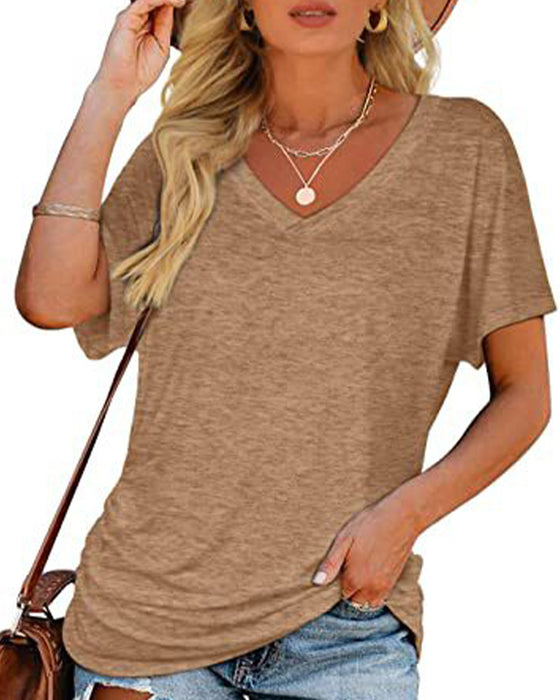 T-Shirt Plisowany Jednokolorowy Dekolt W Serek