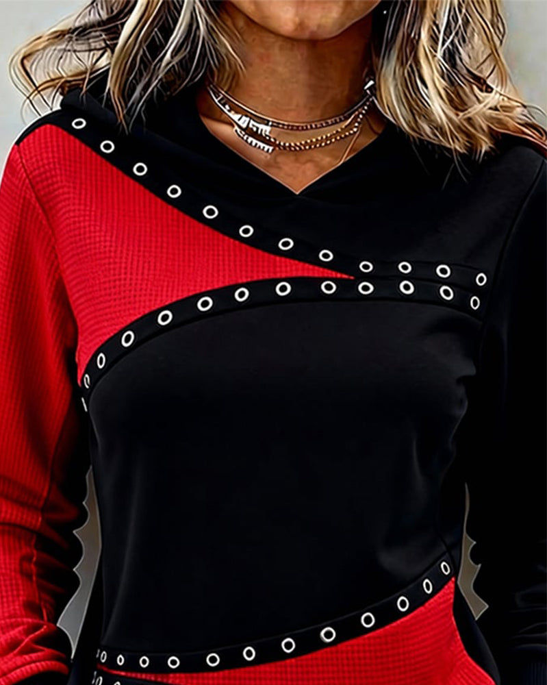 Casual Bluza Z Kapturem Z Kontrastem Kolorystycznym