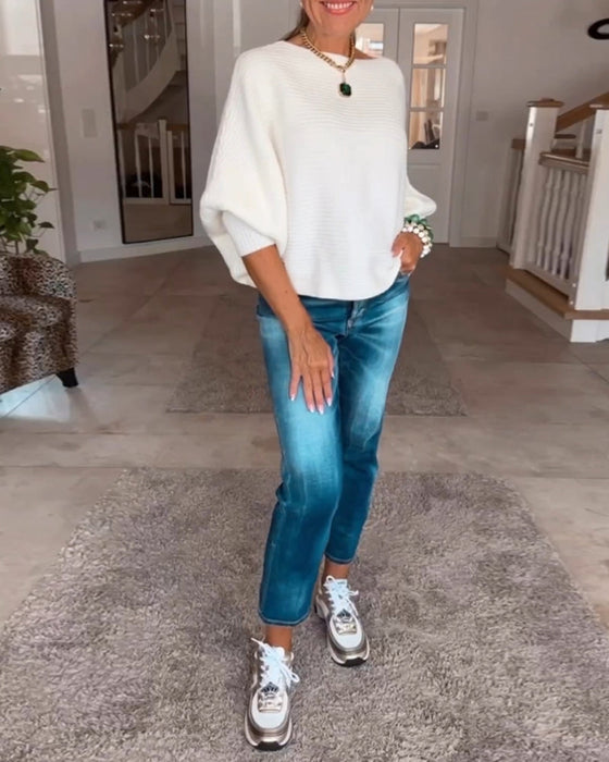 Jednokolorowy sweter z długim rękawem