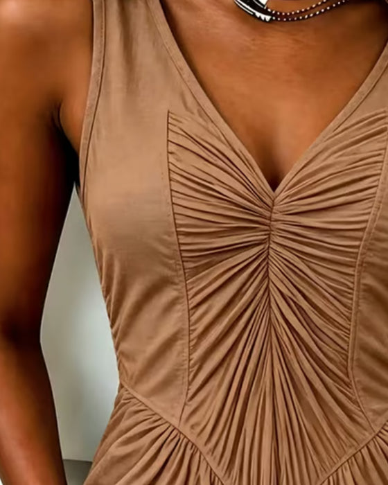 Top Na Ramiączkach V-Neck Marszczony Patchwork