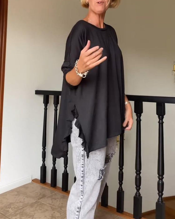 Bluzka w jednolitym kolorze z okrągłym dekoltem