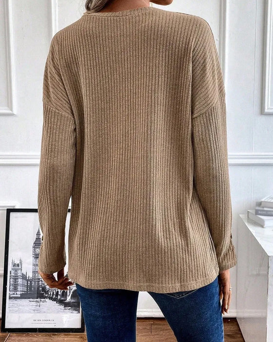 Bluzka Żebrowana Pół Zamek Błyskawiczny Pullover