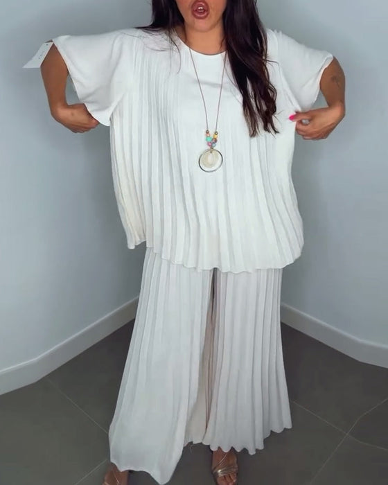 Luźne komplety plisowane w jednolitym kolorze