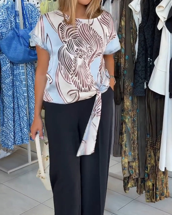 Bluza Z Okrągłym Dekoltem Sznurowany Nieregularny