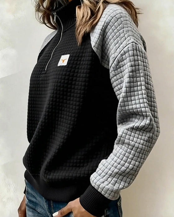 Bluza Stojący Kołnierz Wafel Kolorowy Blok