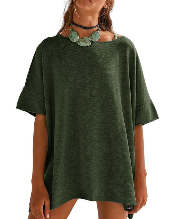 T-Shirt Jednokolorowy Patchwork Półrękaw