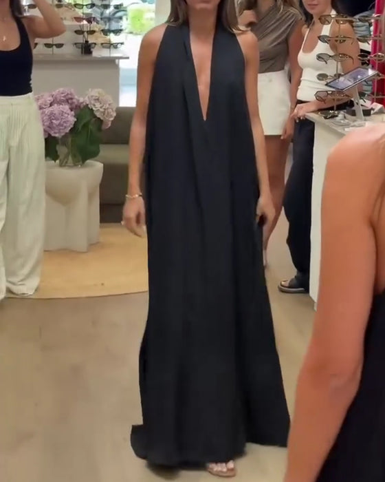 Sukienka Elegancka Bez Rękawów Podłogowa