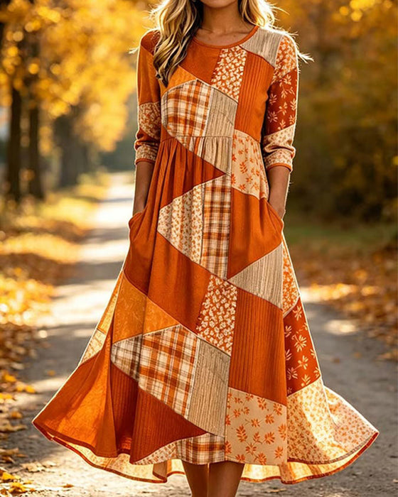 Sukienka Patchwork W Kratę Kwiatowa