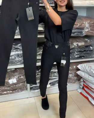 Stylowe Spodnie W Jednolitym Kolorze Z Stretch
