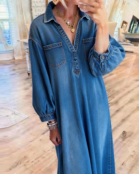 Sukienka Denim Koszula Styl Maxi