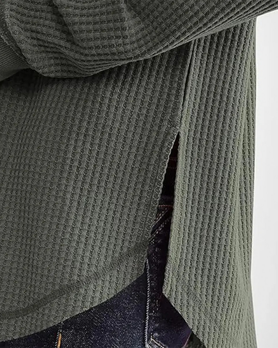 Top Wafel Henley Długi Rękaw
