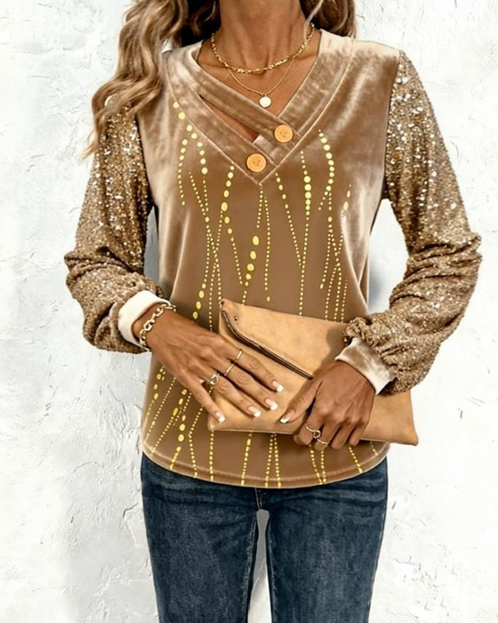 Top Dekolt V Z Cekinami Aksamit Patchwork