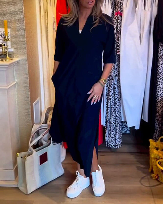 Sukienka kieszonkowa z dekoltem w kształcie litery V