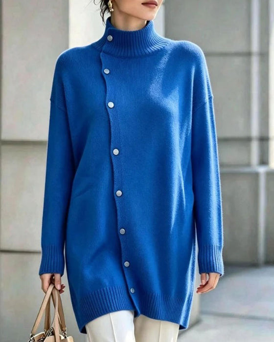 Kardigan Turtleneck Jednorzędowy Zapięcie Na Guziki