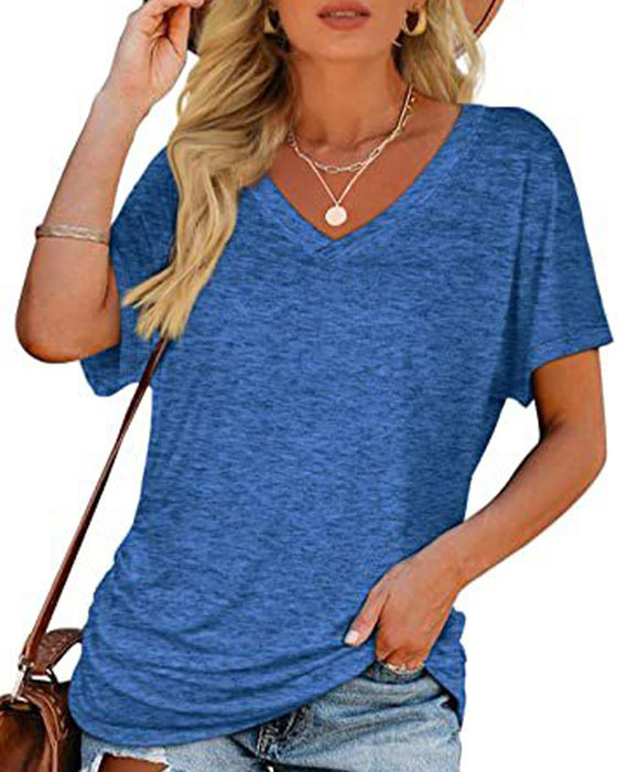 T-Shirt Plisowany Jednokolorowy Dekolt W Serek