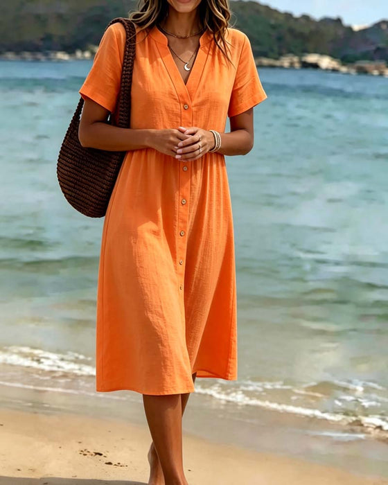 Sukienka V Dekolt Zapinana Na Guziki Styl Resort