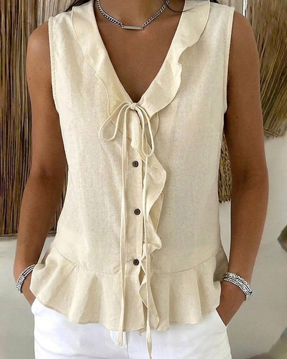 Tank Top Ruffle Krawat Bez Rękawów