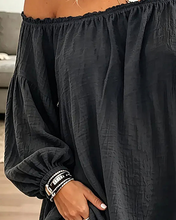 Top Off-Shoulder Luźny Jednolity Kolor