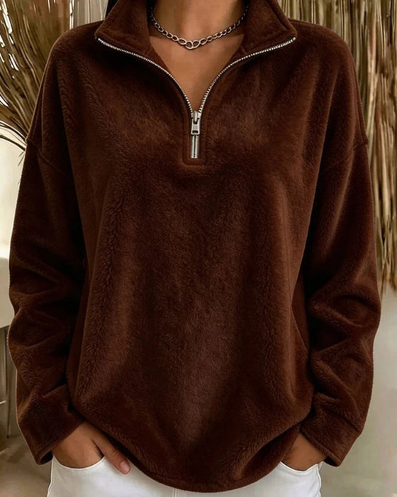 Sweatshirt Zamek Błyskawiczny Mały Stojący Kołnierz Pullover
