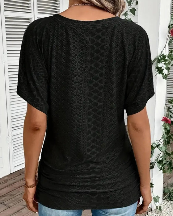T-Shirt Dekolt W Wycięcie Warstwowe Patchwork