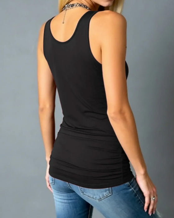 Tank Top U-Szyja Bez Rękawów Hollow Out
