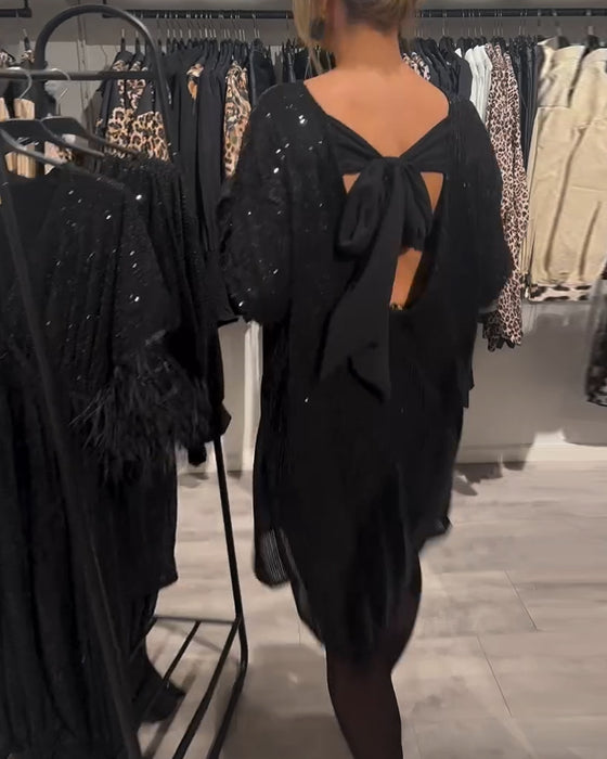 Sukienka Elegancka Z Odkrytymi Plecami I Cekinami