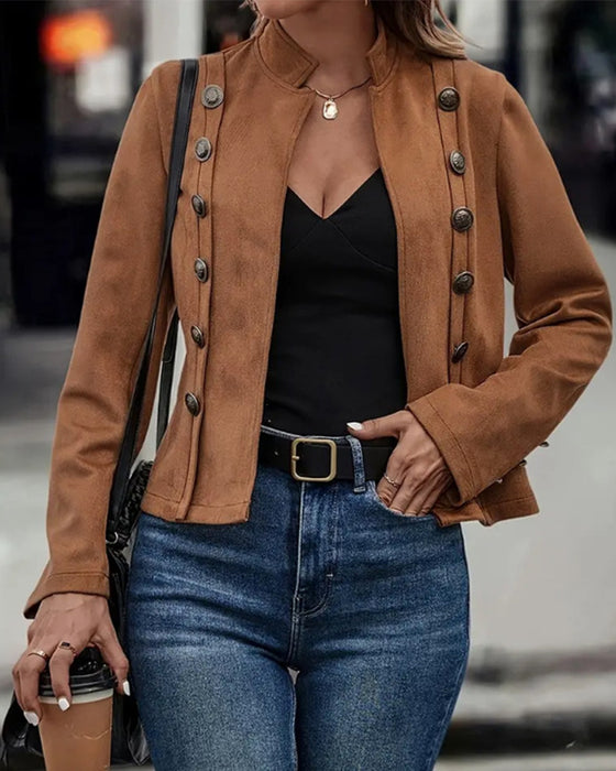 Stylowa dwurzędowa kurtka w jednolitym kolorze