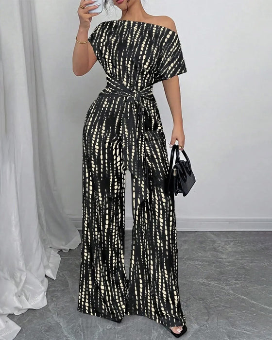 Jumpsuit Jedno Ramię Krawat Szeroka Noga