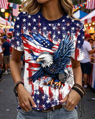 T-Shirt Gwiazdki I Paski Orzeł Druk
