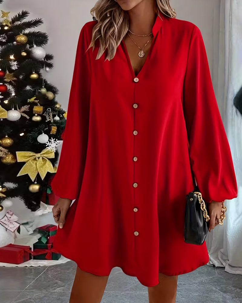 Sukienka Dekolt V Długi Rękaw Jednorzędowa