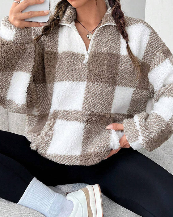 Bluza Half-Zip Stójka W Kratę