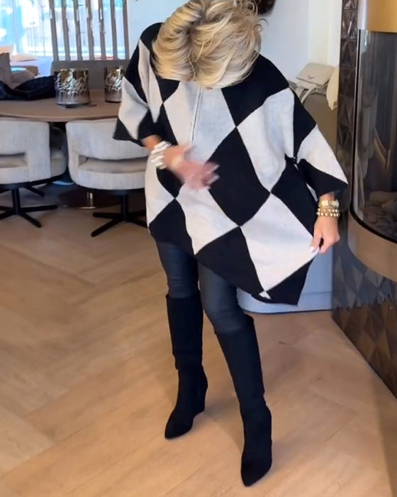 Sweter Stójka Argyle Nieregularny