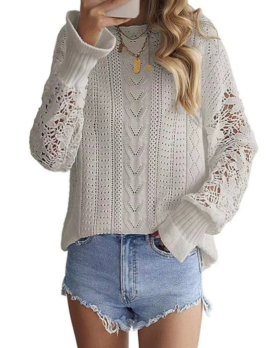 Sweter Jednokolorowy Okrągły Dekolt