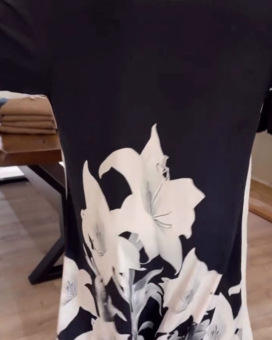 Sukienka Kołnierz Nadruk Oversized Maxi