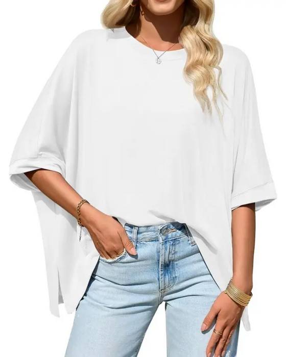 T-Shirt Luźny Krój Na Co Dzień Rękaw Nietoperz
