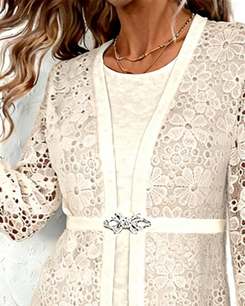 Top Faux Dwuczęściowy Dopasowany Długi Rękaw