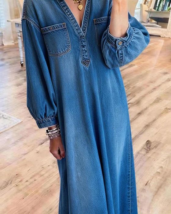 Sukienka Denim Koszula Styl Maxi