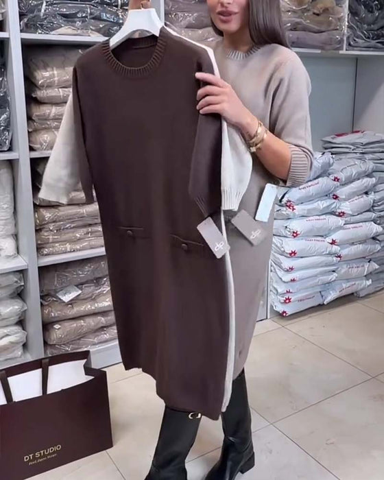Sweter Sukienka Okrągły Dekolt Długość Do Łokcia Rękaw