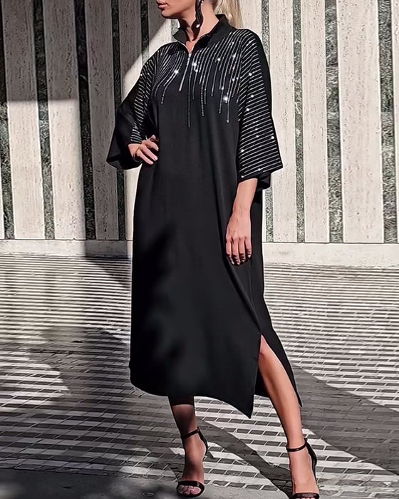 Sukienka casualowa z kołnierzykiem zapinanym na zamek i rozcięciem