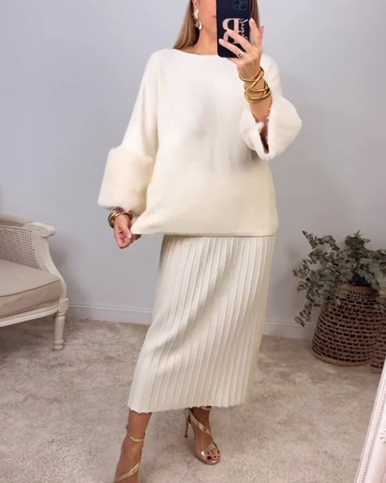 Elegancki jednokolorowy sweter z długim rękawem