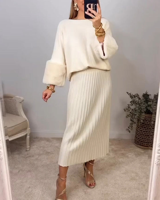 Elegancki jednokolorowy sweter z długim rękawem