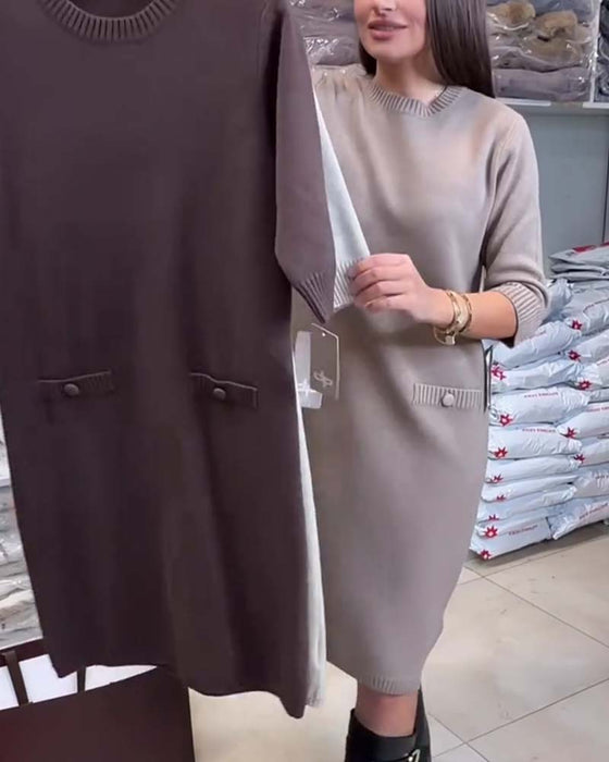 Sweter Sukienka Okrągły Dekolt Długość Do Łokcia Rękaw