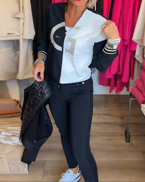 Kolorowa bluzka z dekoltem w kształcie litery V