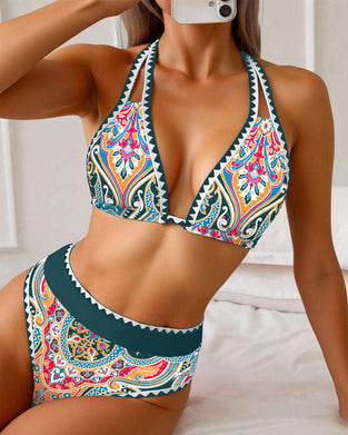 Seksowny Top Bikini Biustonosz Nadruk Trójkąt